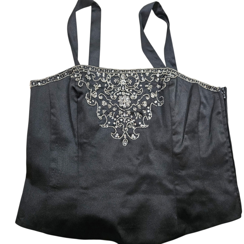Sandra Darren Black Beaded Sequined Y2K Corset Top In 12